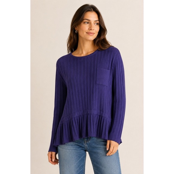 Bitte Kai Rand Sweaters - Bitte Kai Rand Rib Knit Sweater Women Medium Purple Lambswool Silk Peplum Hem
